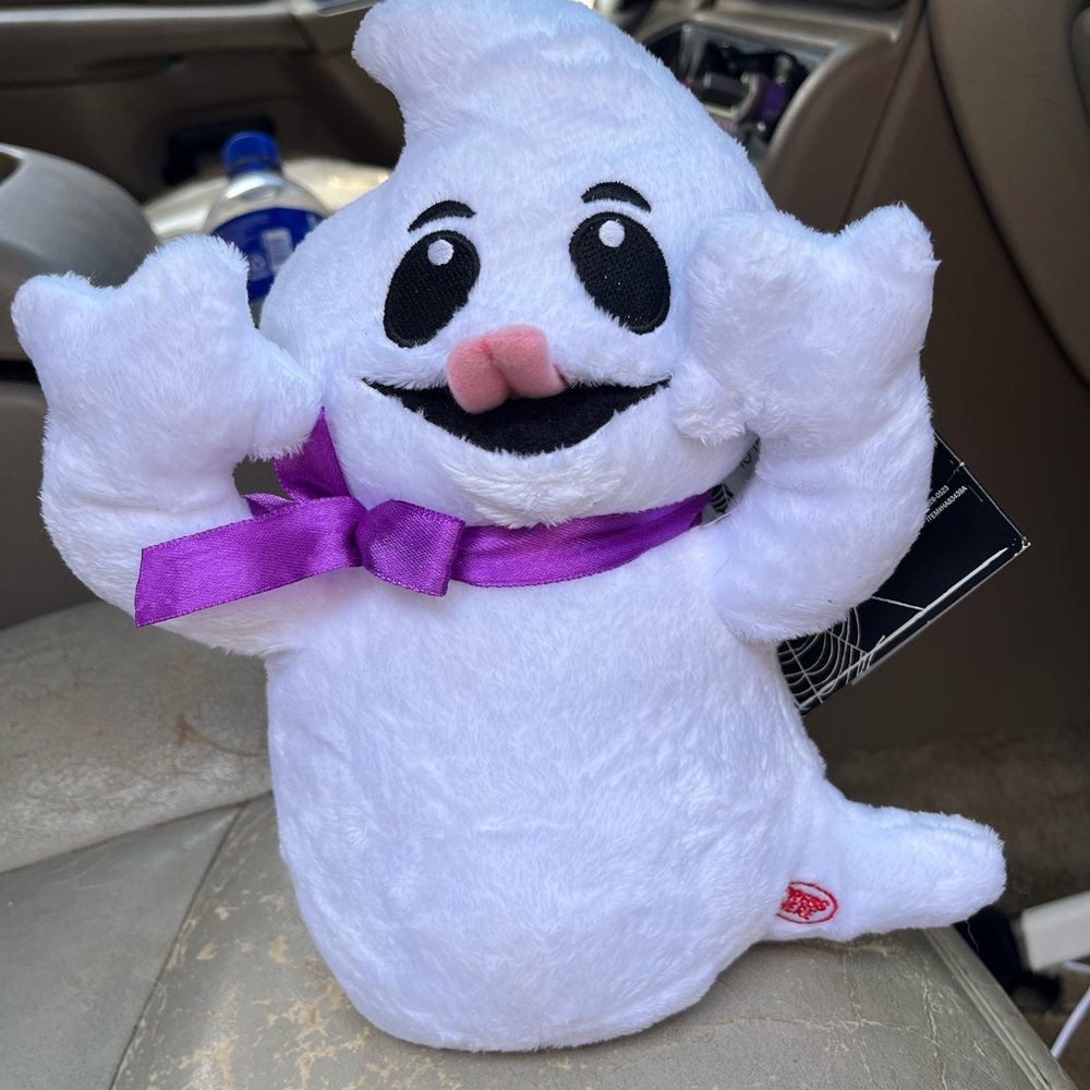 White Ghost Plush with Purple Bow